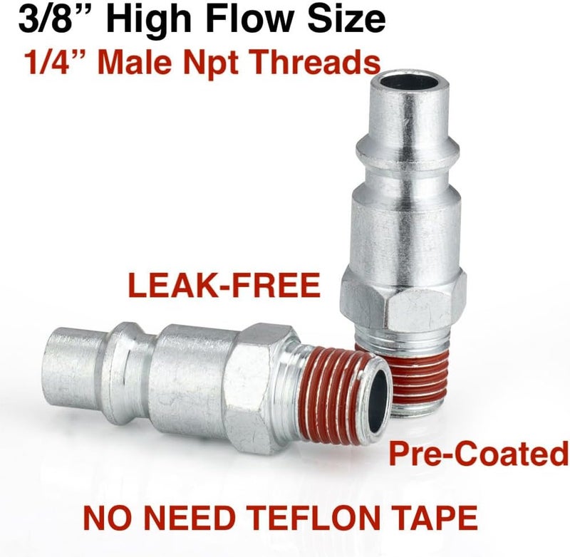 SANFU 3/8 High Flow Air Hose Fittings, 3/8 Inch Body Size, M-Type Plug, 1/4 Inch Male Threads Size, Pre-Coated, Steel Material, 300PSI, 10 Pieces - Image 3